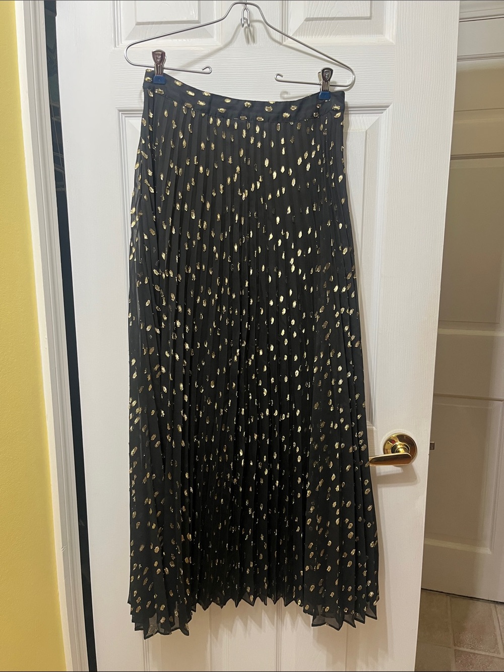Chico's Black Label Pleated Maxi Skirt with Gold Dot Print